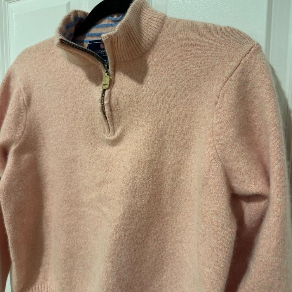 Vineyard Vines Salmon Pink Quarter Zip Pullover - Size Medium Kids - Picture 2 of 6
